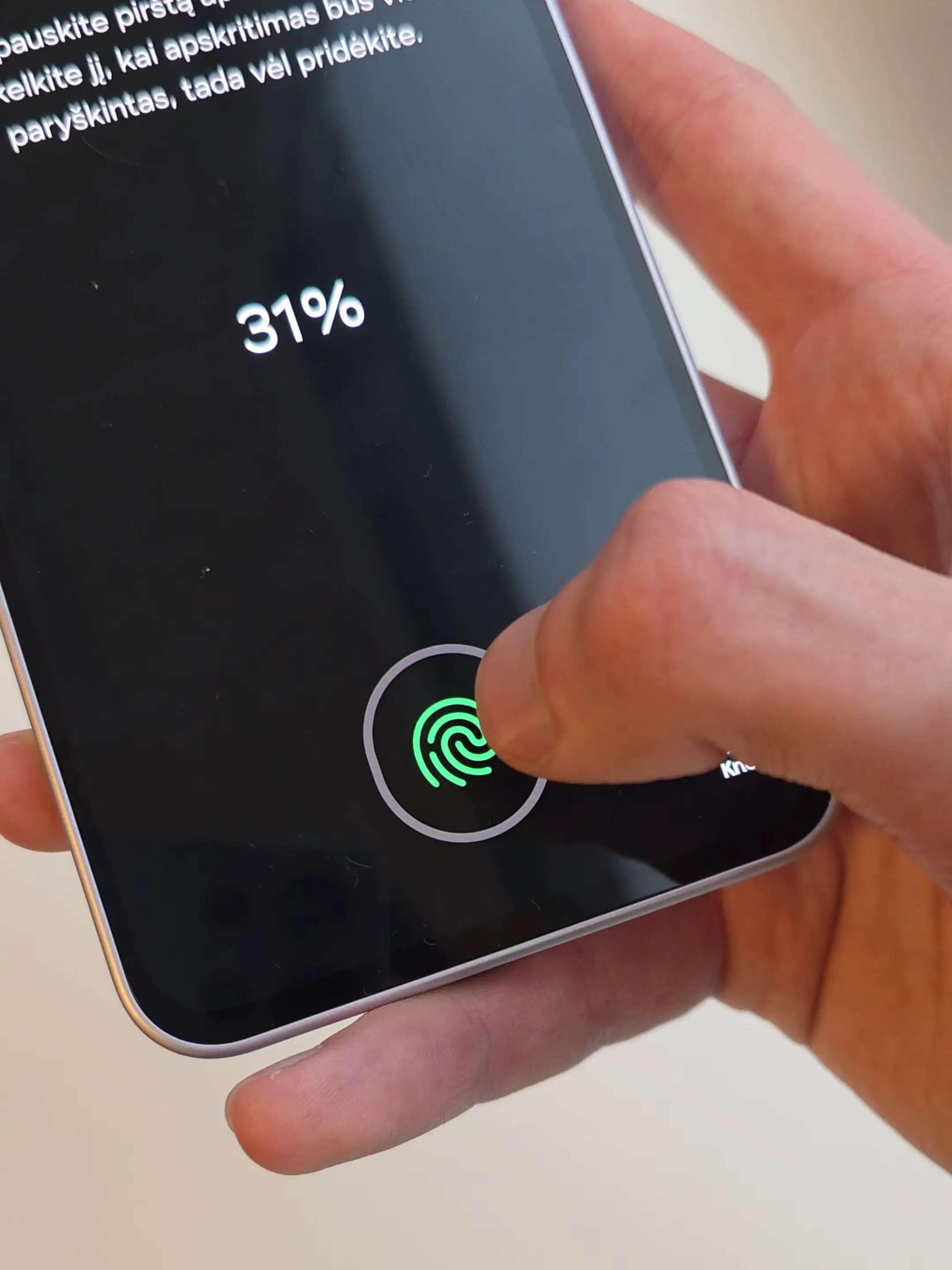 Galaxy A36 ir Galaxy A56 pirštų antspaudų skaitytuvas