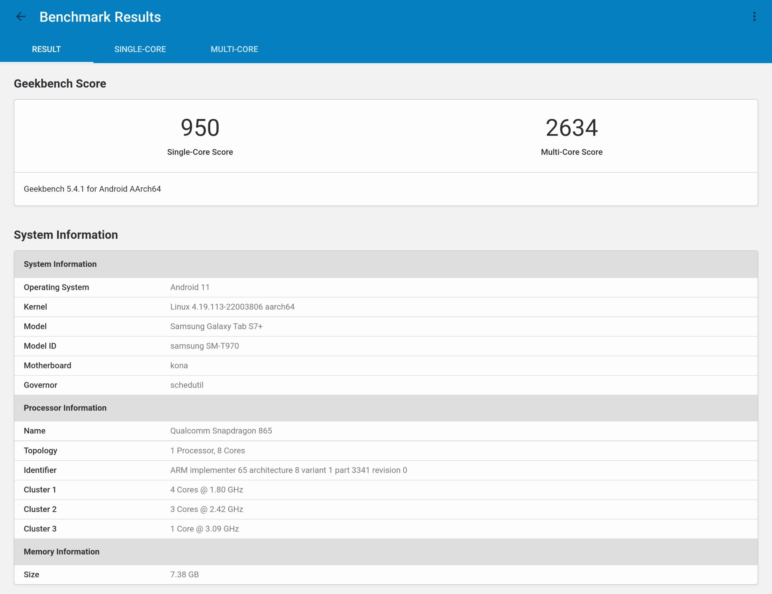 GeekBench 5 rezultatai